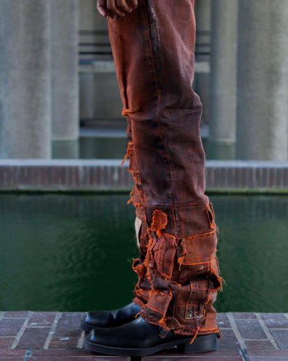 ASYMMETRICAL WAXED PANEL JEANS